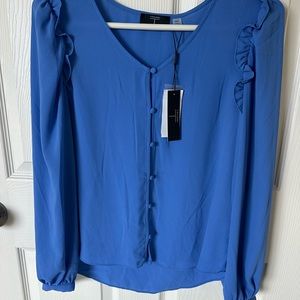 Tahari Women's Blouse M Buttons Blue Long Sleeve